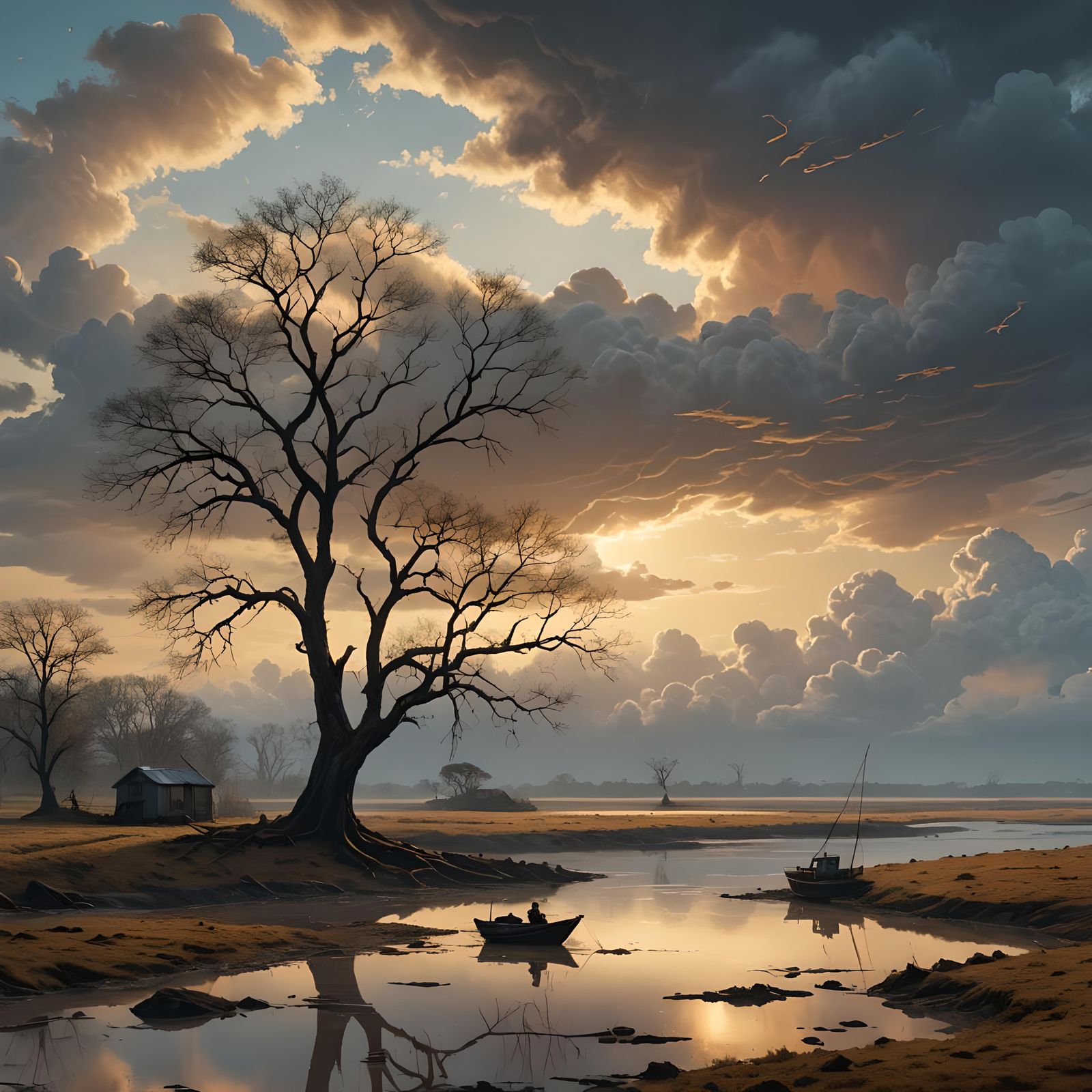 Lonely Tree on Orinoco River: Hyperrealistic Landscape
