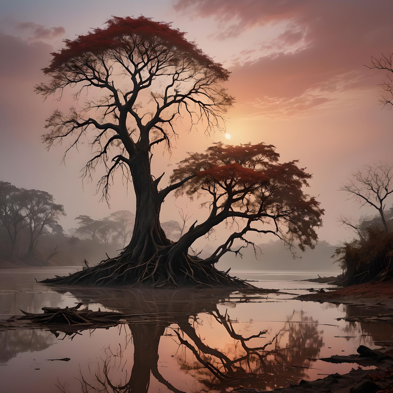Lonely Tree Leaning over Orinoco River