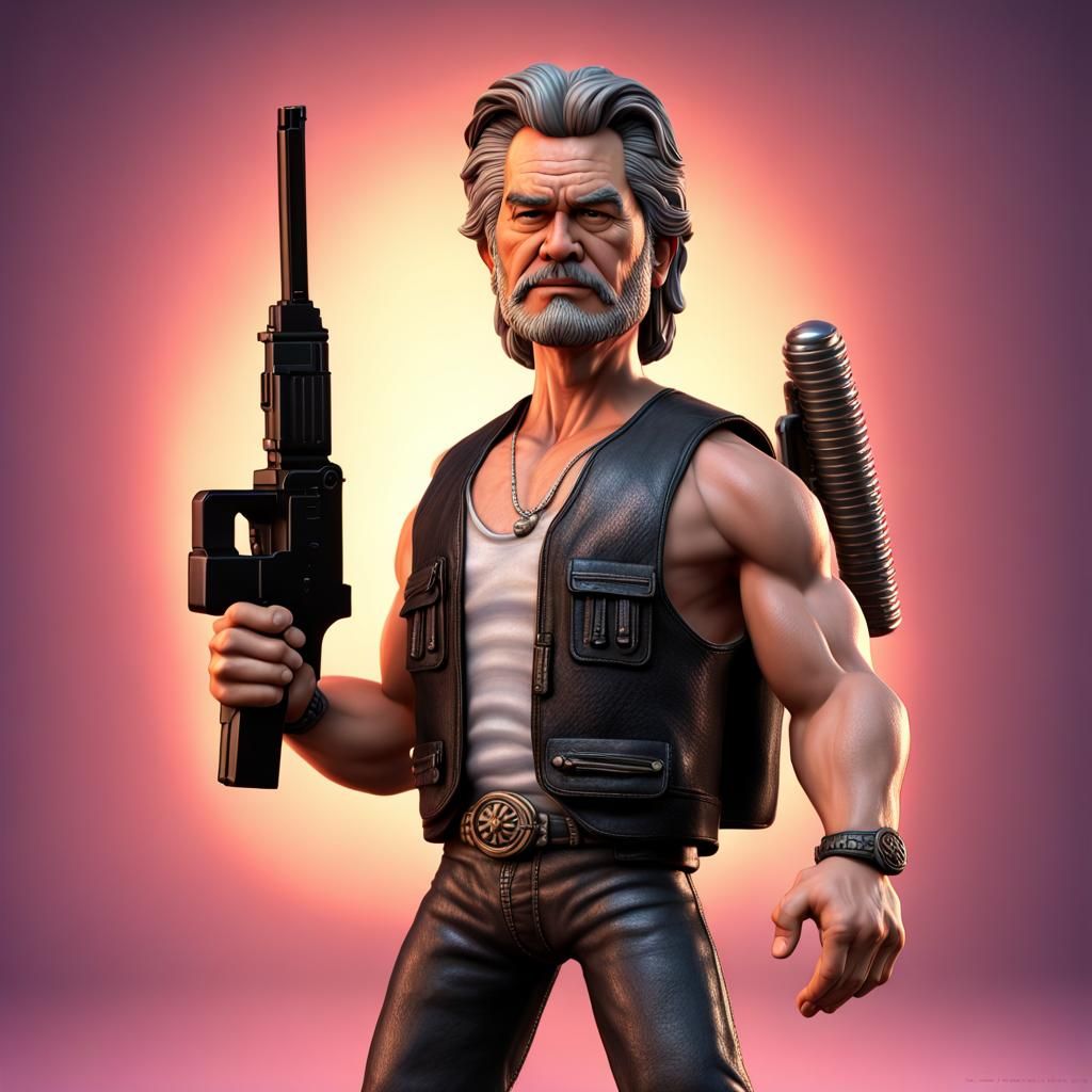 Kurt Russel Bobblehead with Uzi Gun as 3D Digital Art