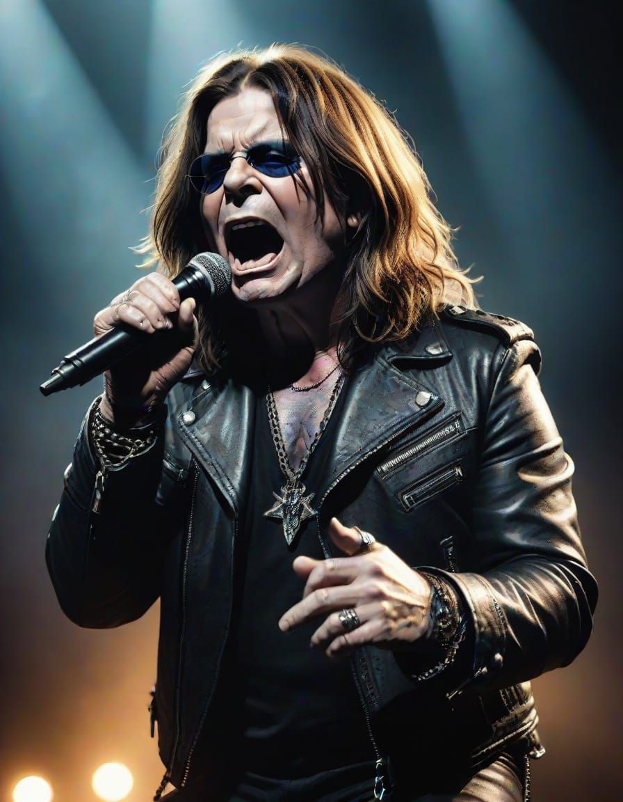 Ozzy Osbourne on Stage in Dark Fantasy Art