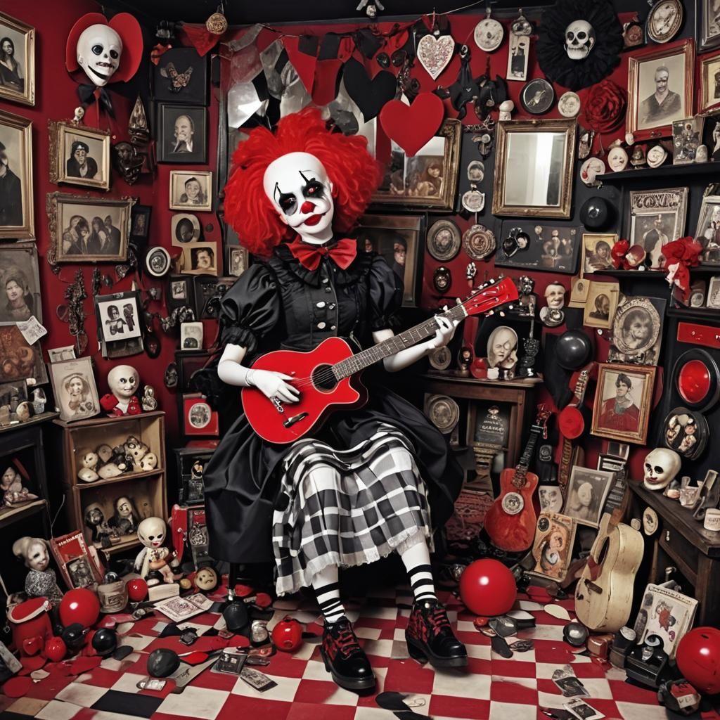 Surreal Goth Pancake Woman in Broken Funhouse