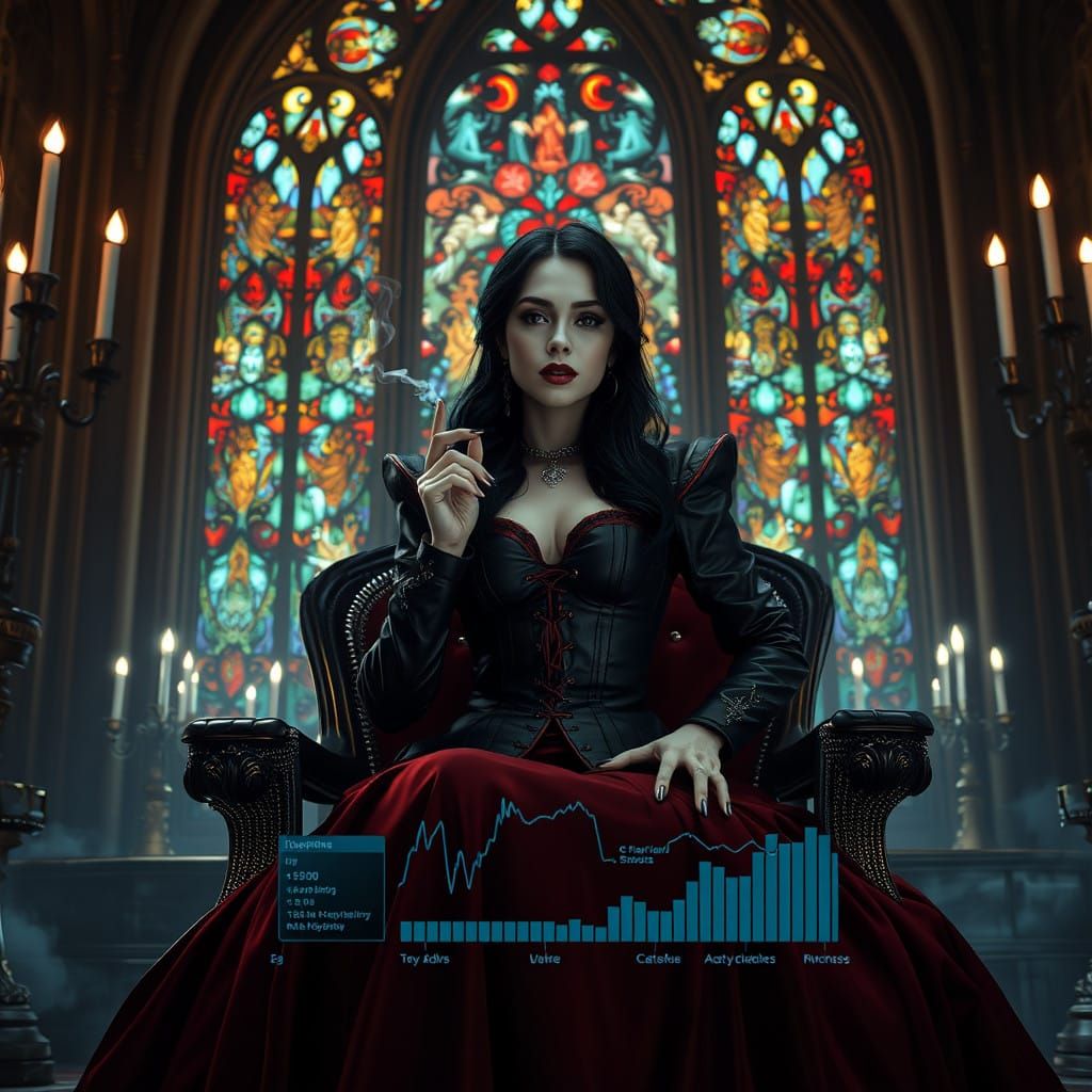 Hyperrealistic Vampire Queen in Gothic Throne Room