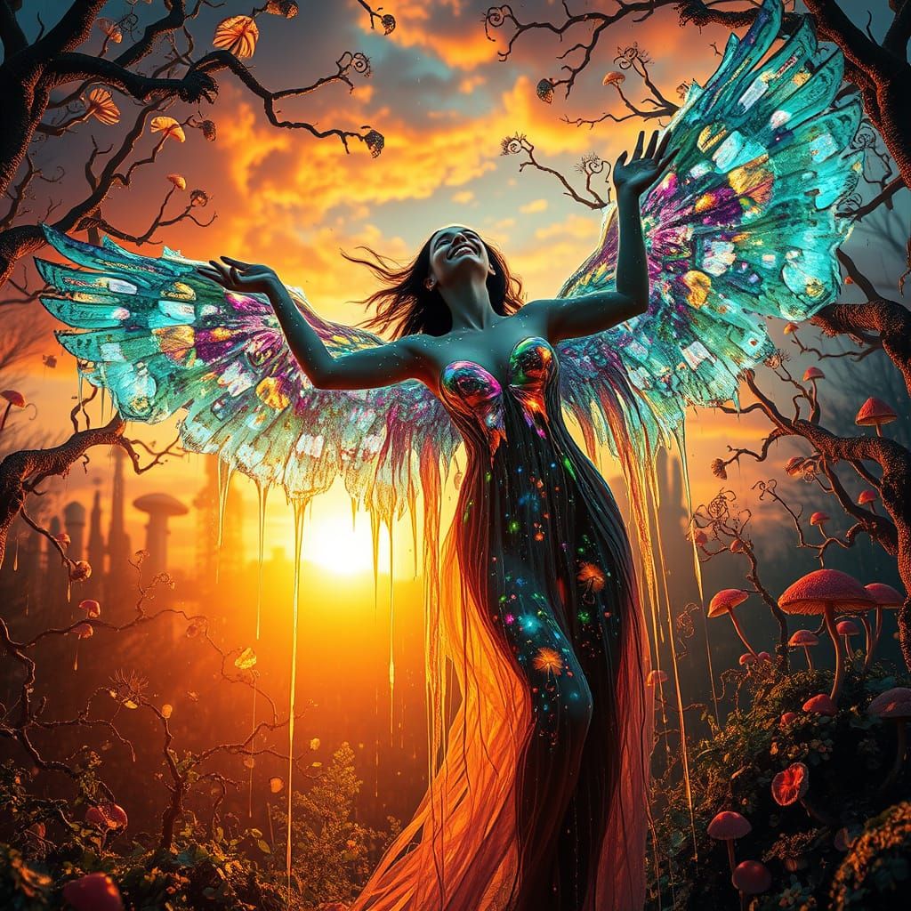 Dreamlike Dripping Paint Art with Whimsical Fantasy Landscap...