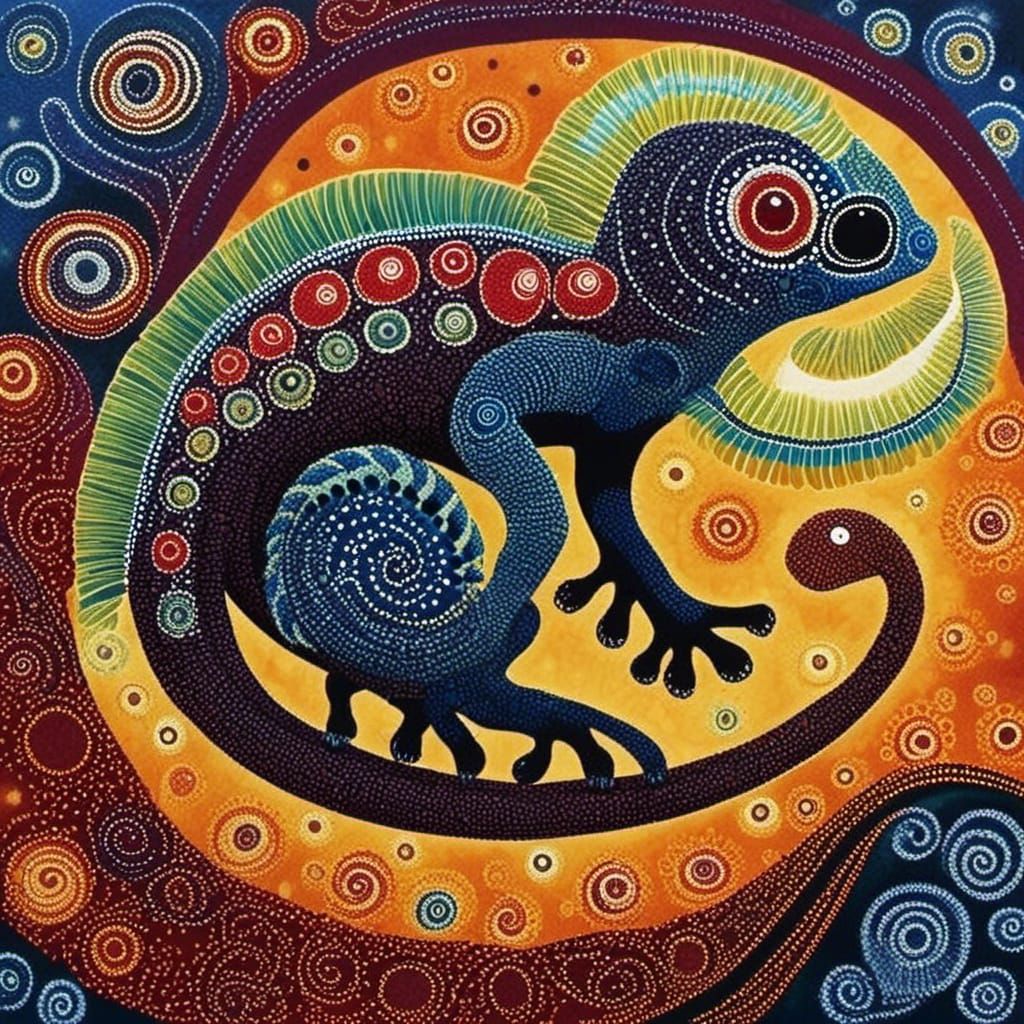 Australian Aboriginal Dot Art Lizard Illustration