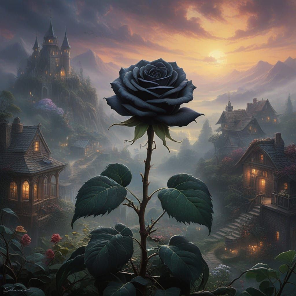 The Black Rose of Darkness in Ethereal Fantasy Style