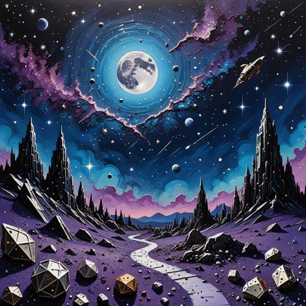 Surreal Starry Night Collage with Rocketship Parts