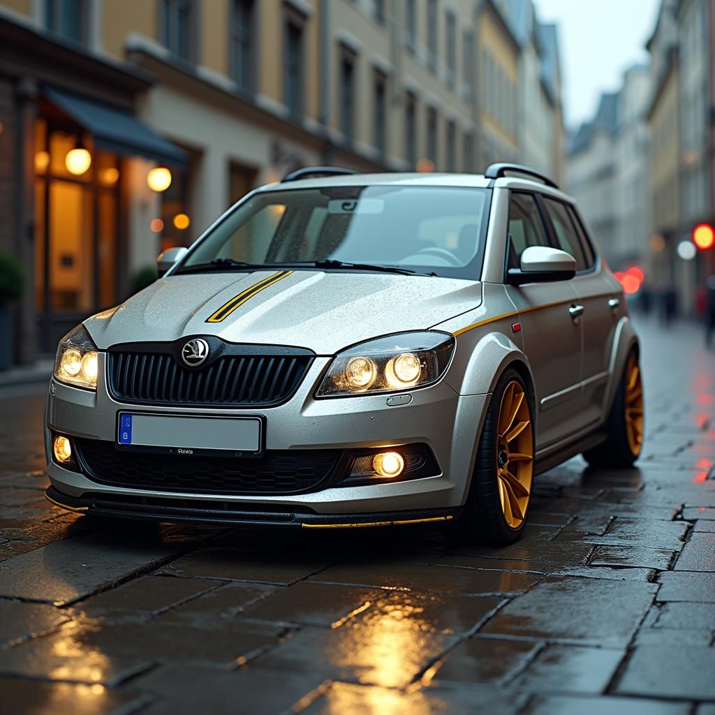 Skoda Fabia Autobot Transformation in Urban Landscape