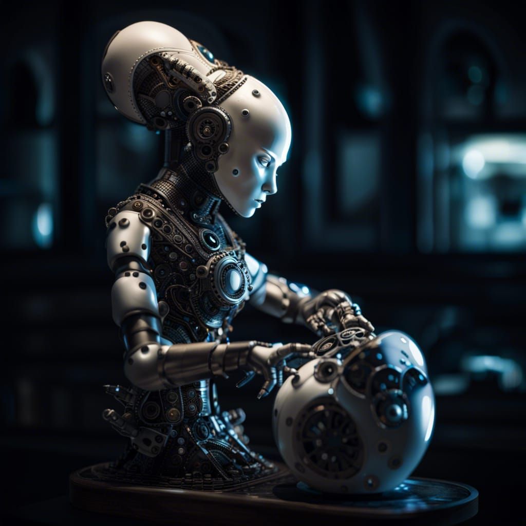 Robotic Porcelain Beauty in Dark Fantasy Style