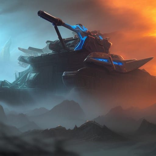 Blue Monster Ghost Tank in Detailed Matte Painting