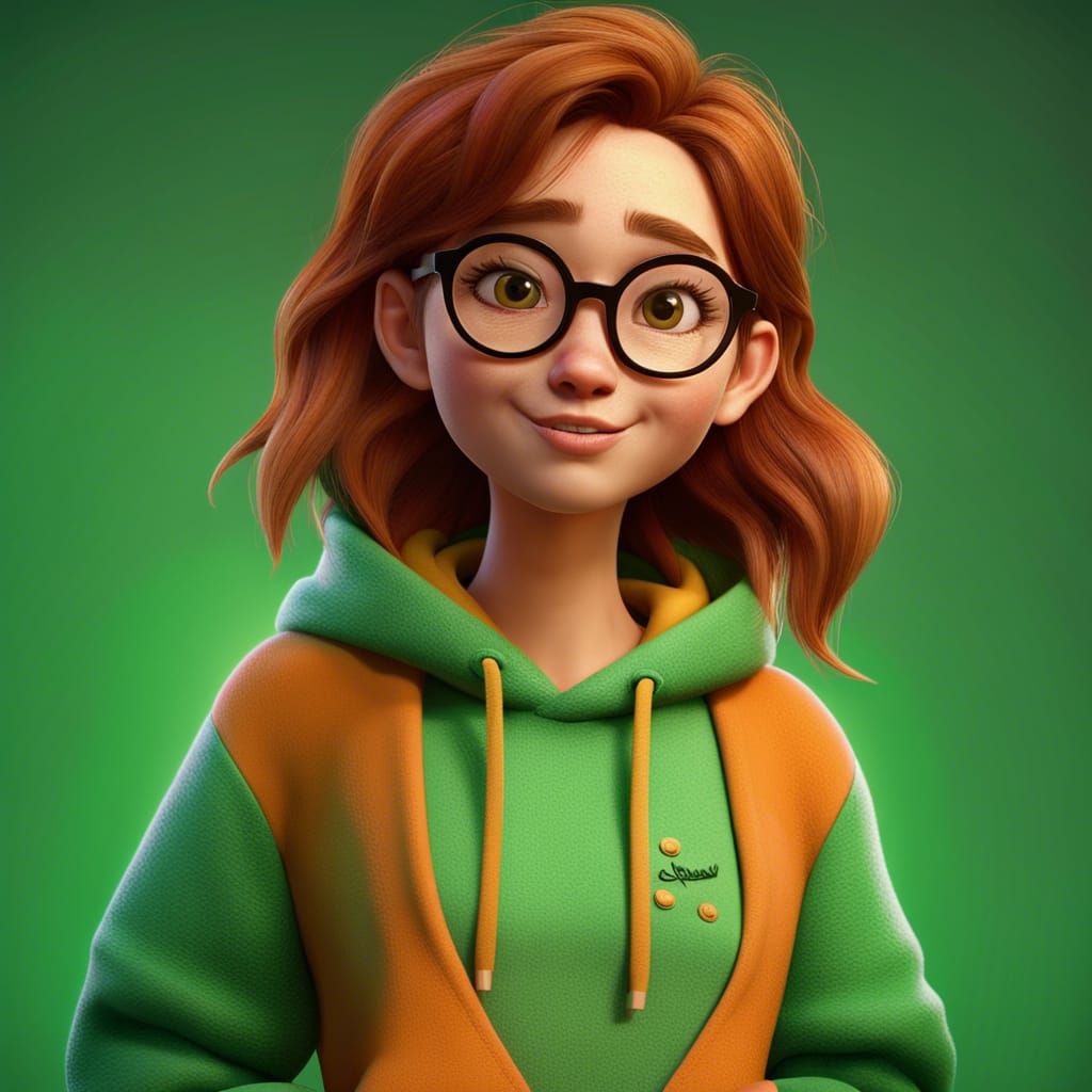 Teenage Girl with Green Hoodie: Pixar-Style 3D Portrait