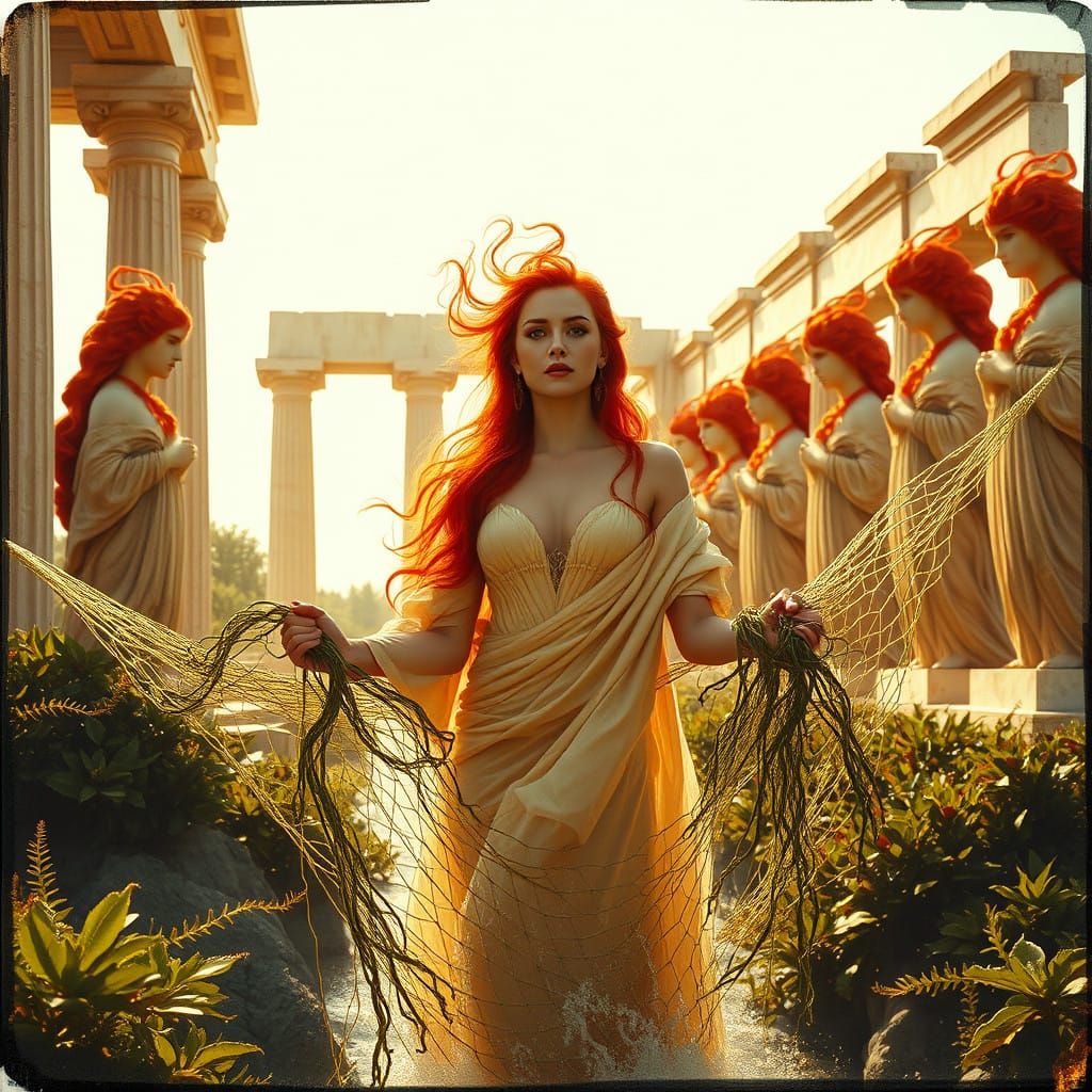 Majestic Sea Goddess in Ancient Greek Temple