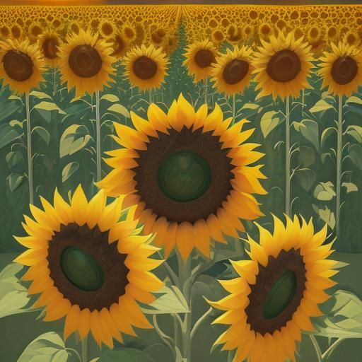 Sunflower Field in Cubist Art Deco Style