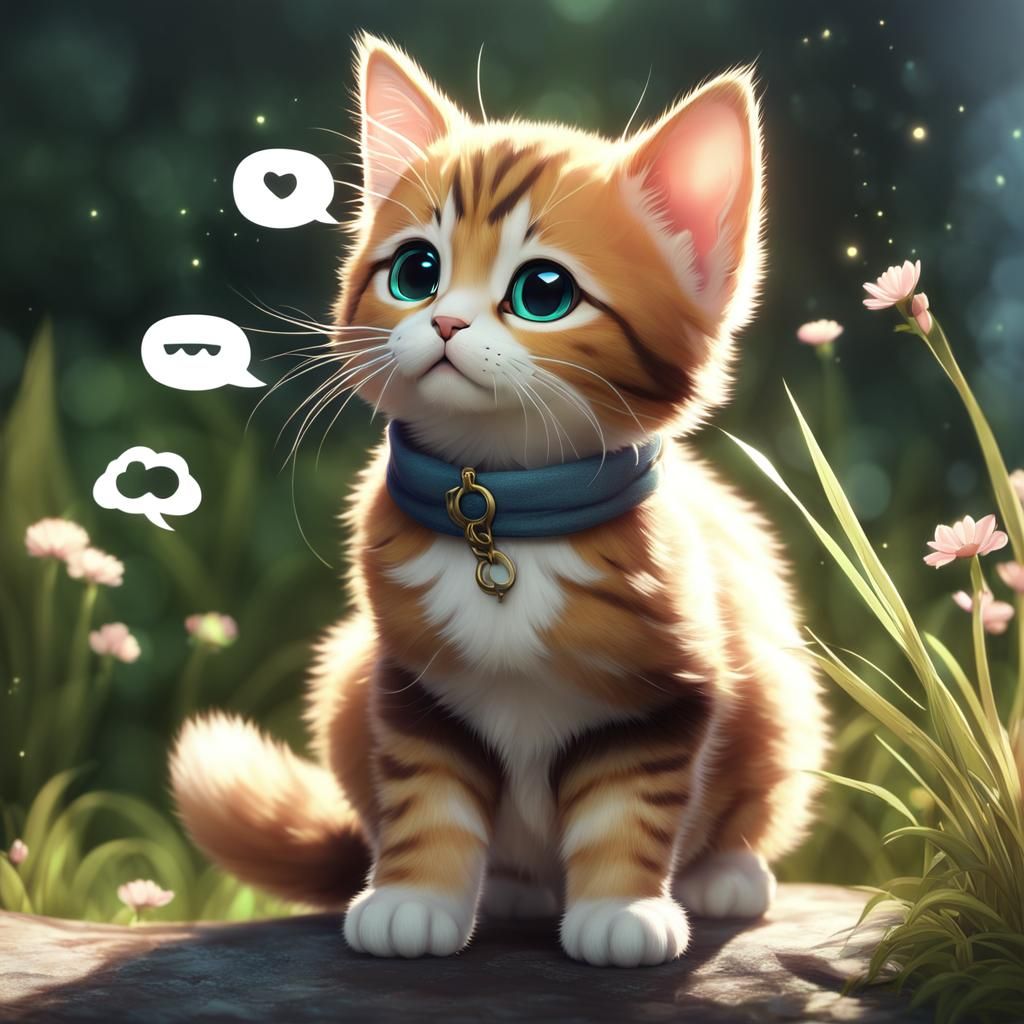 Cute Kitten "Meow" Chat Bubble in Anime Style