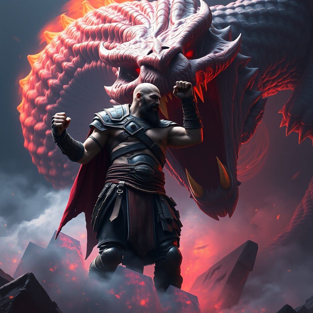 Kratos Battles the Ancient Dragon in Epic Fantasy