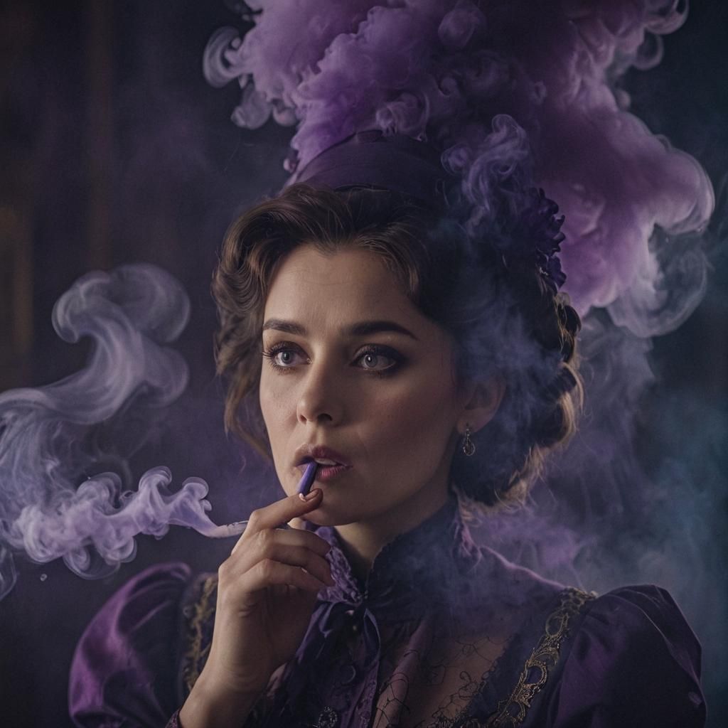 Vintage Woman Swallowed by Purple Smoke