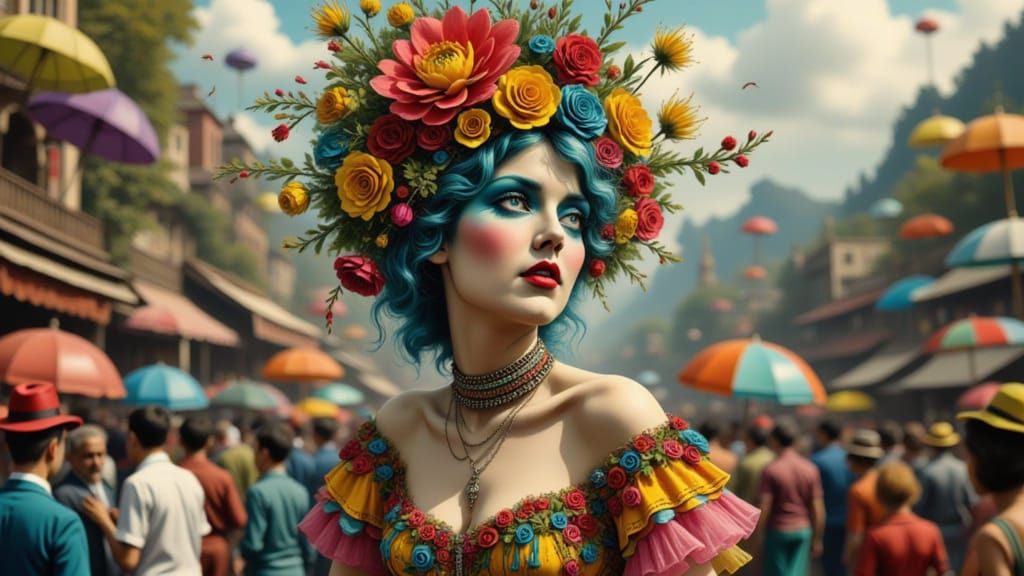 Vibrant Festival Attendee in Concept Art Style