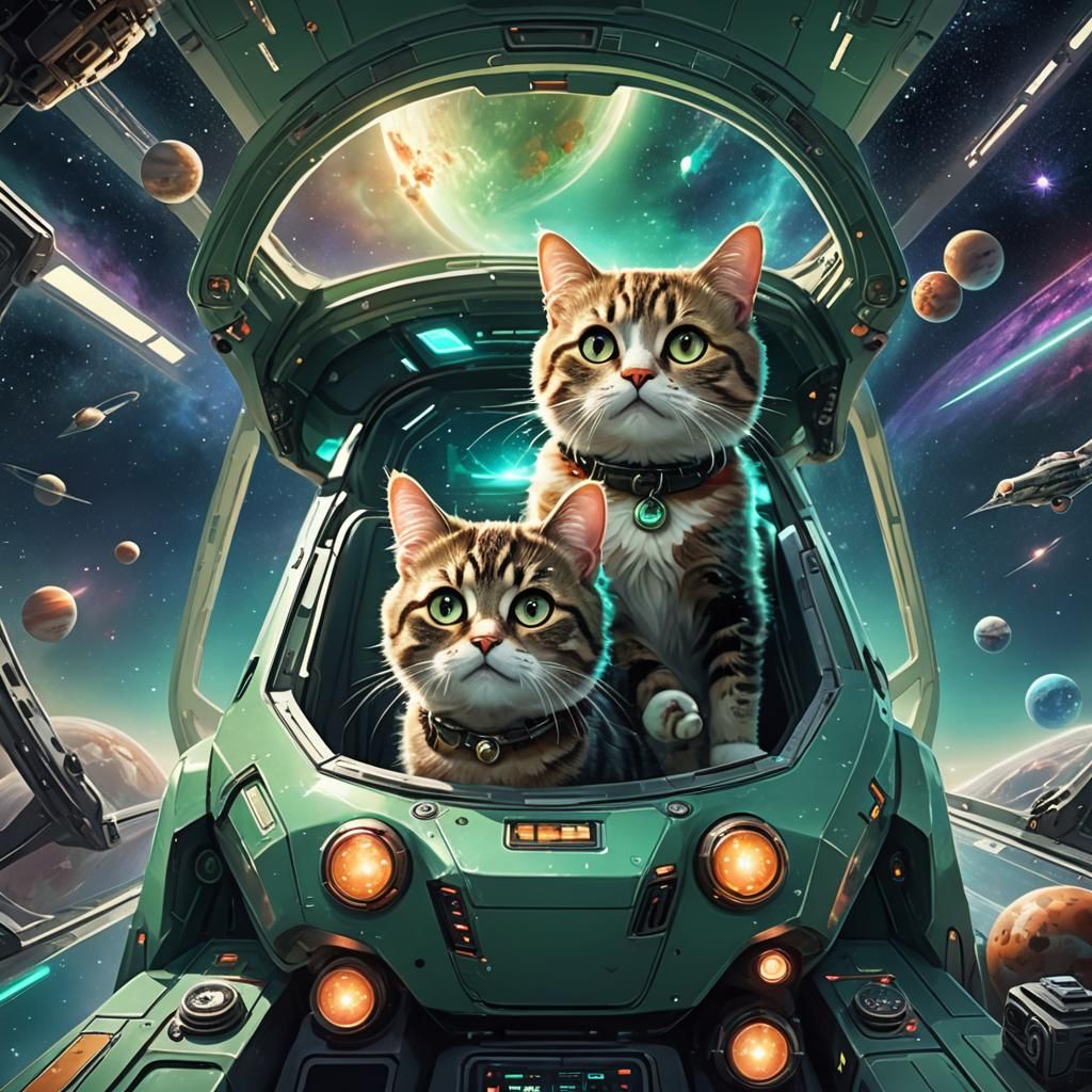 Cats on a Spaceship Adventure in Candy Art Style