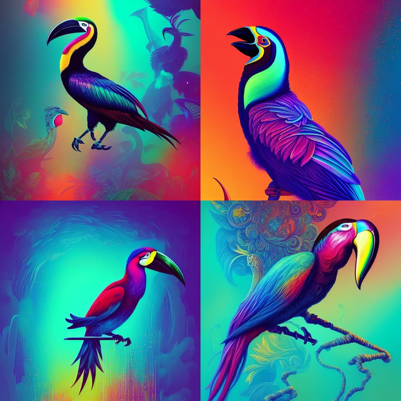 Iridescent Toucan in Ornate Rococo Style