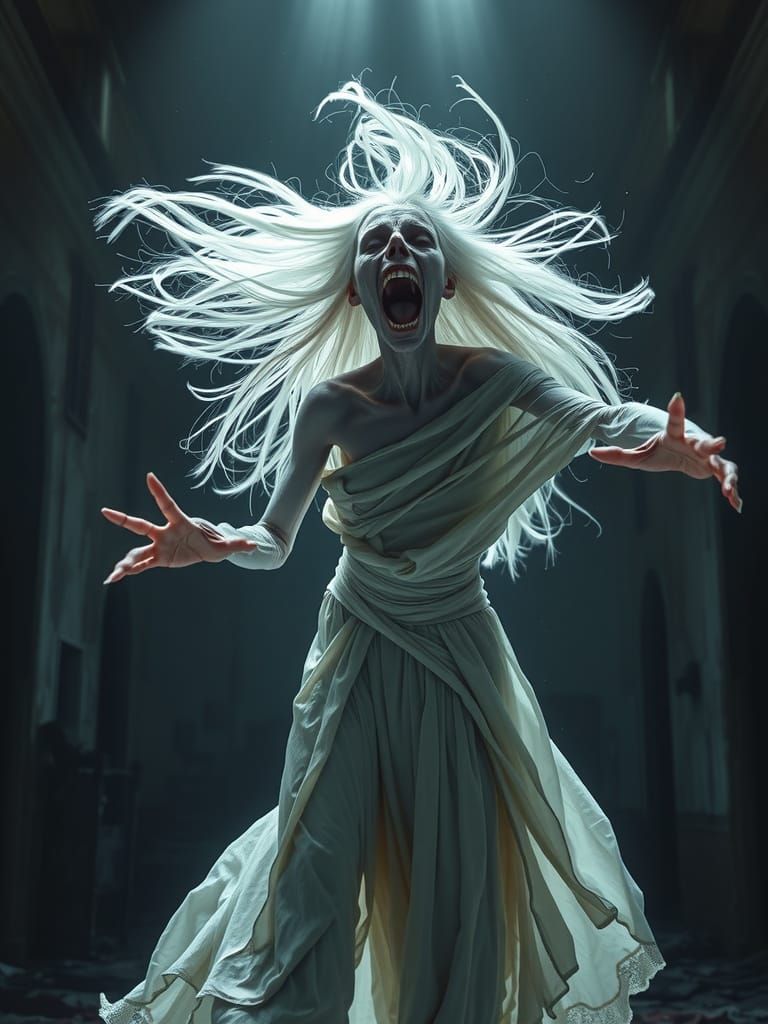 Ghostly Woman Screaming in Decaying Building