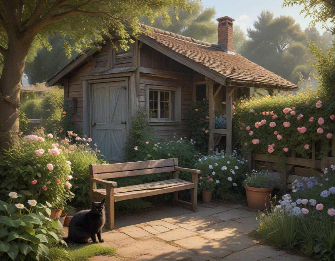 Garden Scene in Warm, Golden Light