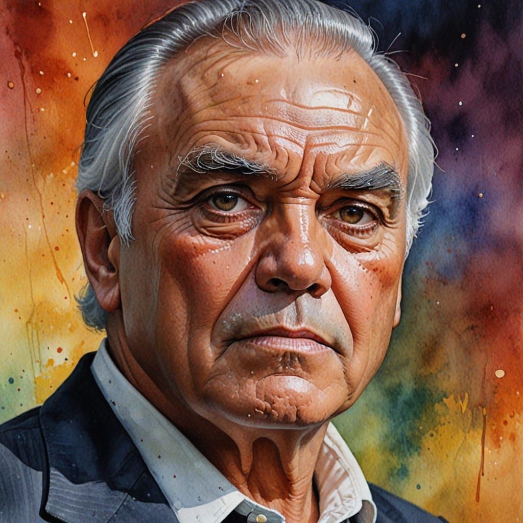 Lorne Greene Portrait in Watercolor Impasto Style
