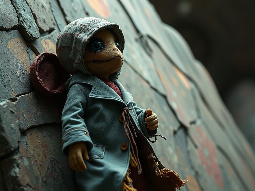 Surreal Dystopian Stuffed Toy in Magical Setting