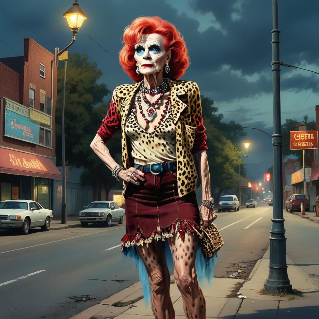 Vibrant Concept Art: Eighty-Year-Old Transvestite in Urban S...