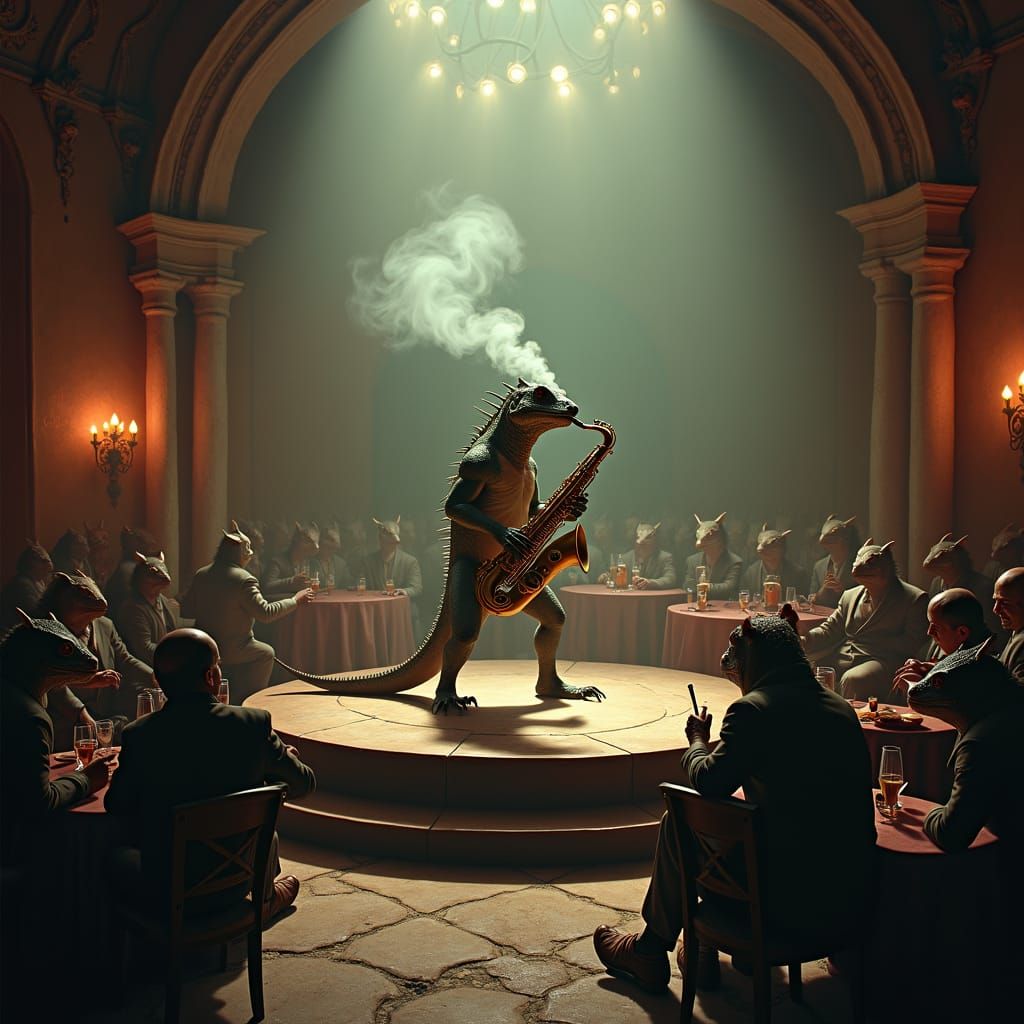 Lizard Saxophonist in Film Noir Style