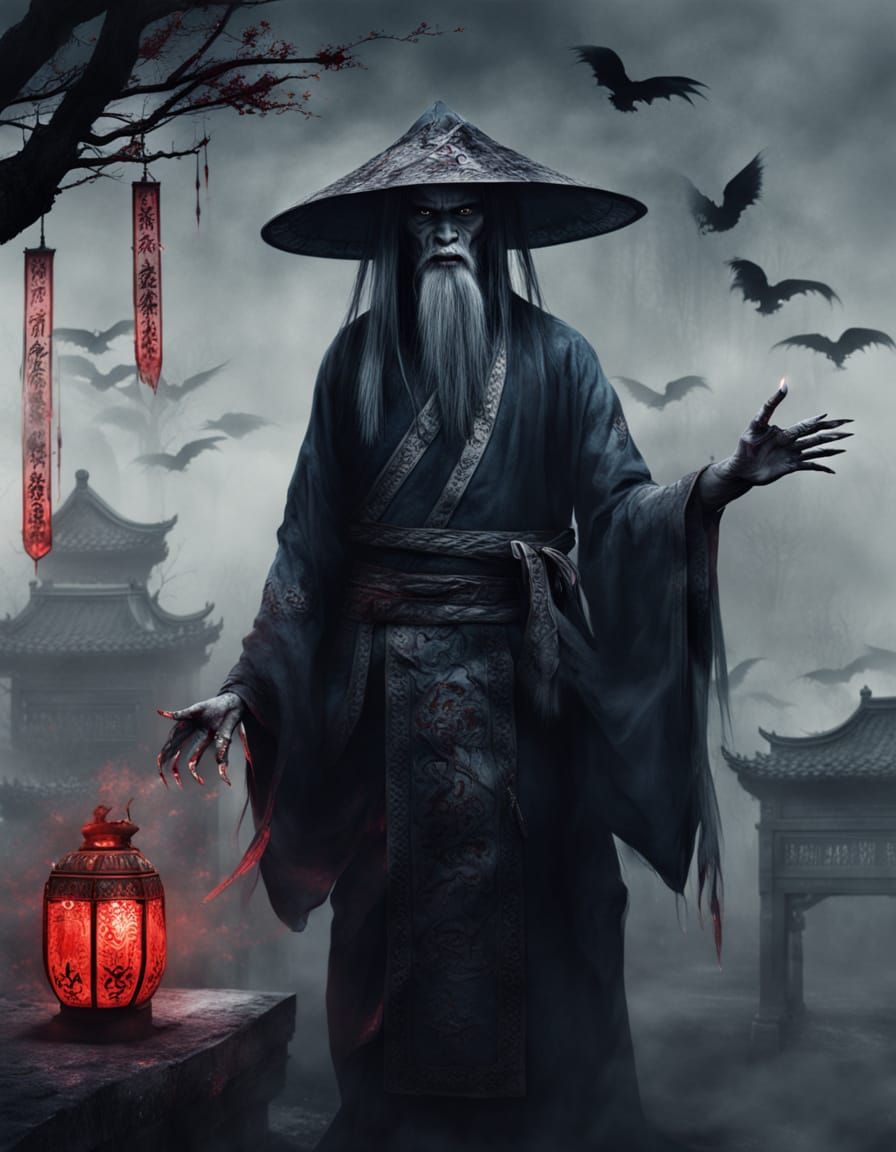 Jiangshi in Misty Graveyard: A Dark Fantasy Scene
