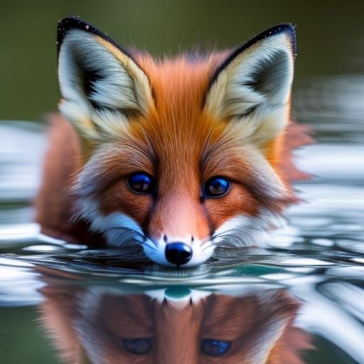 Chibi Fox Mirrored in Water: Photorealistic 3D Art