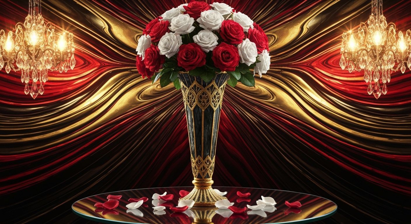 Stained Glass Vase with Roses in Cyberpunk Style