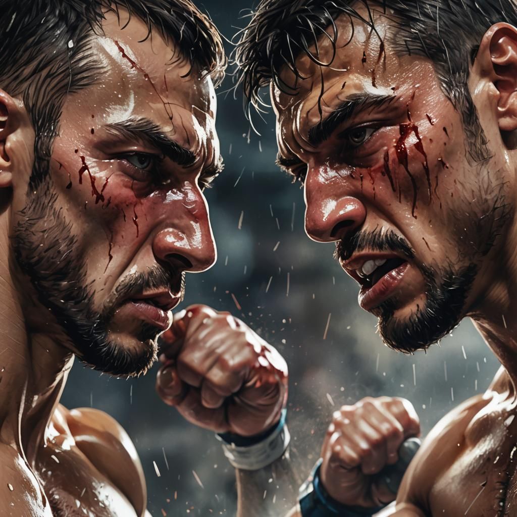 Intense Boxing Match: Hyper-Realistic Digital Painting