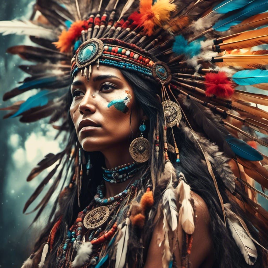 Native American Woman Portrait with Dreamcatchers