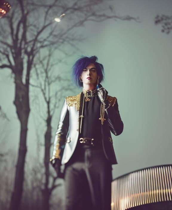 Gothic Man with Ornate Gold Jewelry, Psychedelic Art