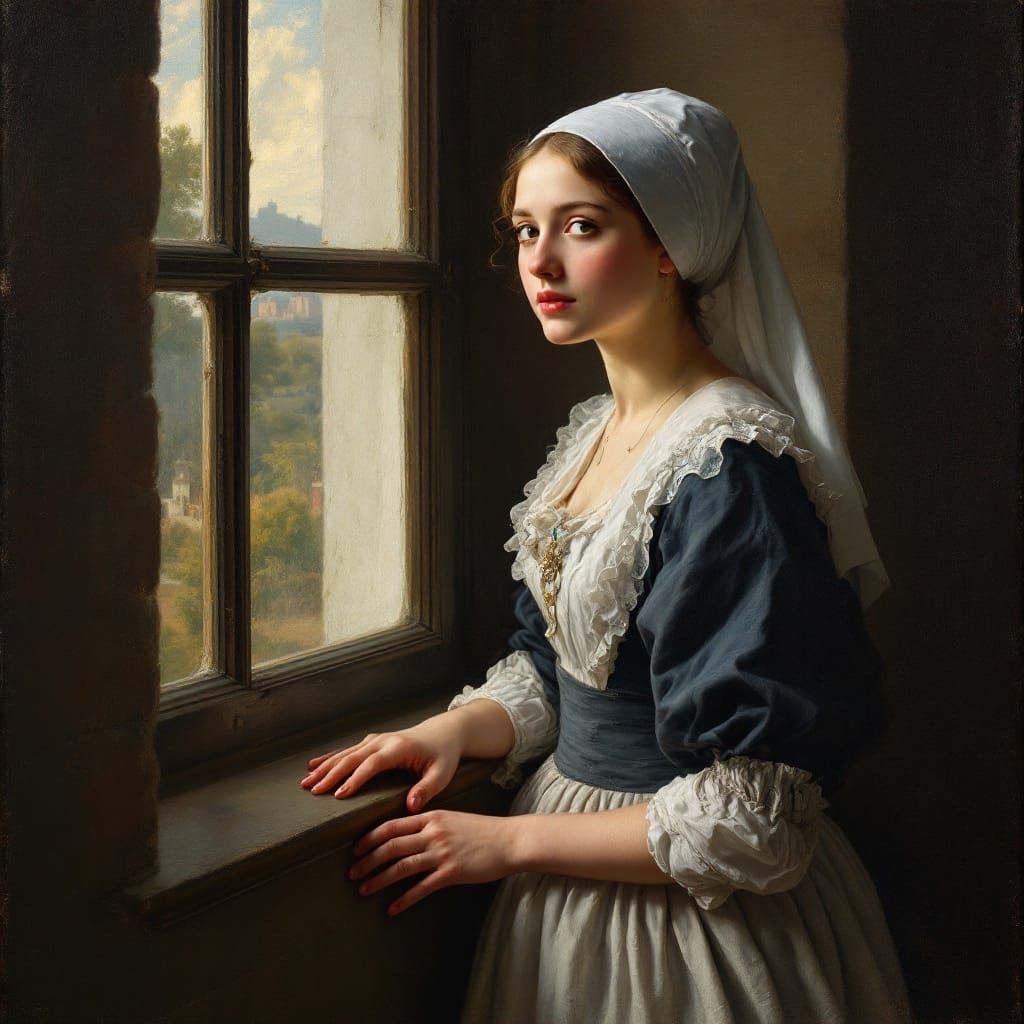 Beautiful Young Servant Maid in a Dutch Masterpiece