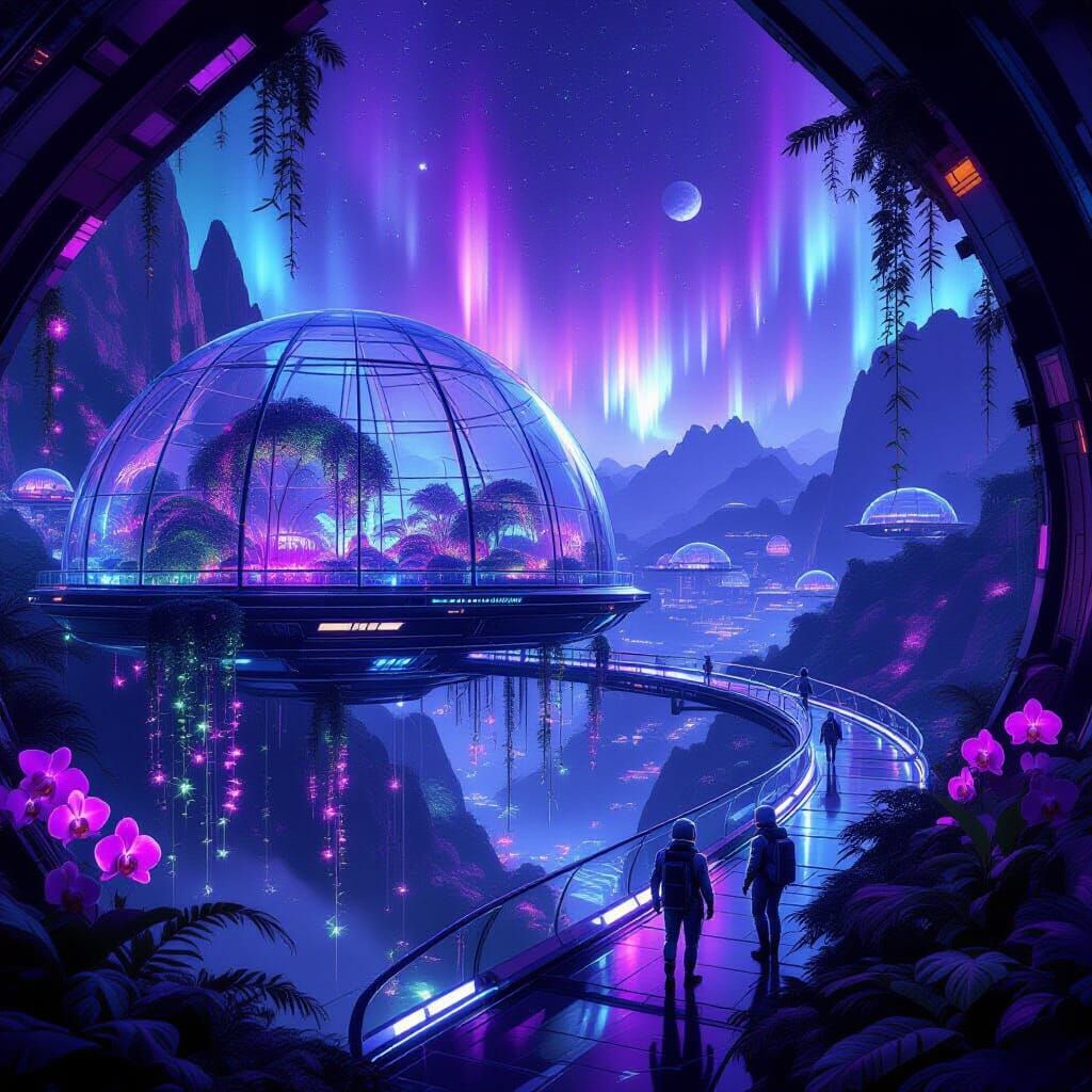 Futuristic Bioluminescent City on Alien Planet