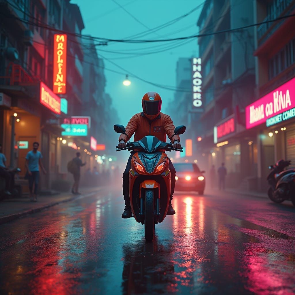 Delivery Guy's Time Loop: A Cinematic Urban Poster