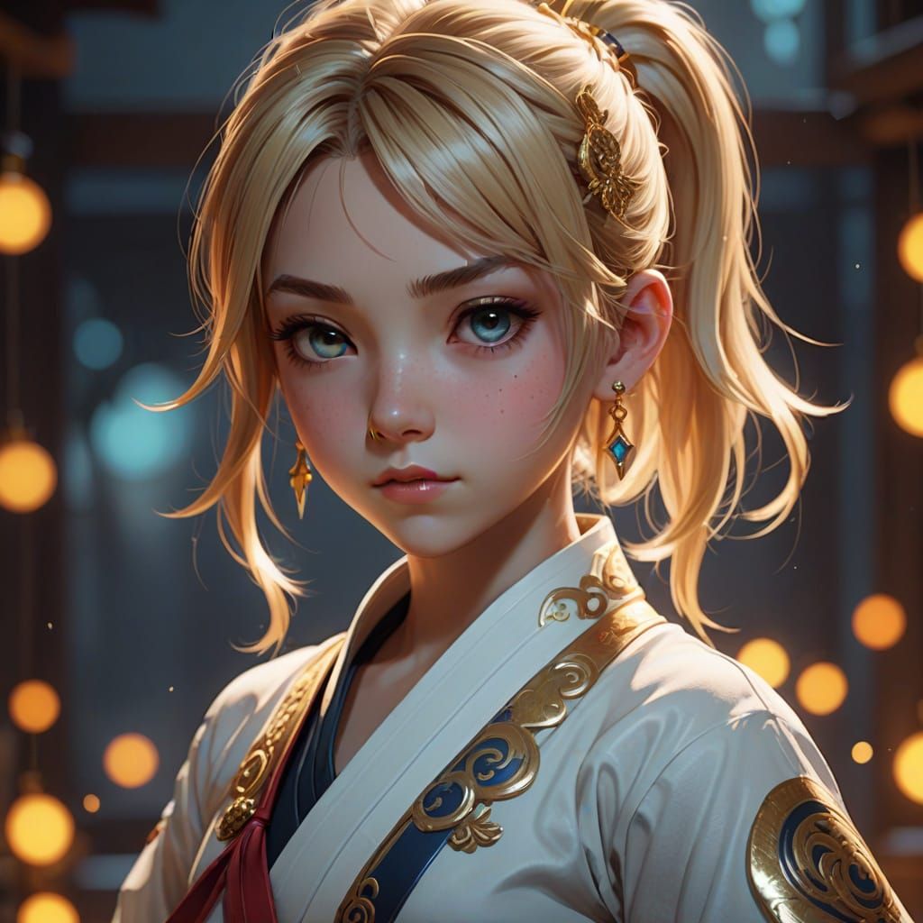 Adorable Anime Child Practicing Karate in 3D