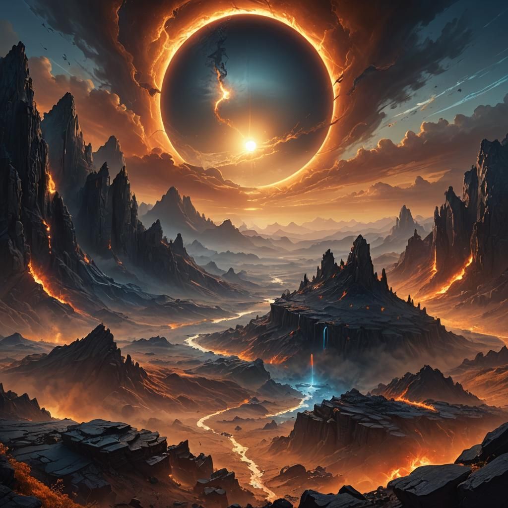 Mystical Black Sun Fantasy Landscape: Digital Matte Painting