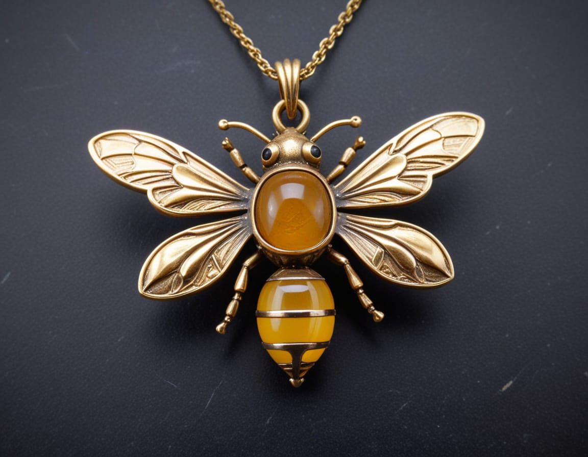 Art Nouveau Bee Pendant in Ornate Floral Style
