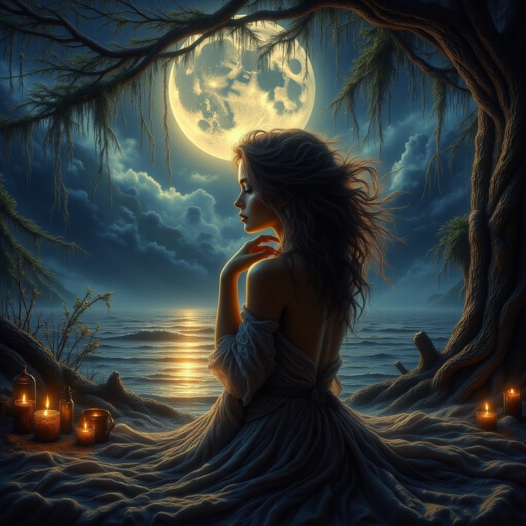 Moonlit Silhouette of Longing Lover