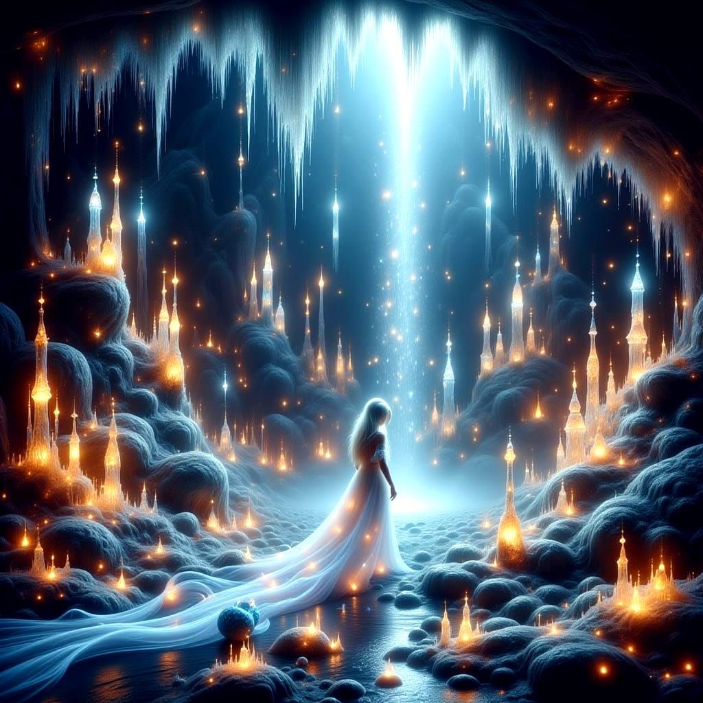 Ethereal Agartha City Shines in Waterfall Caverns