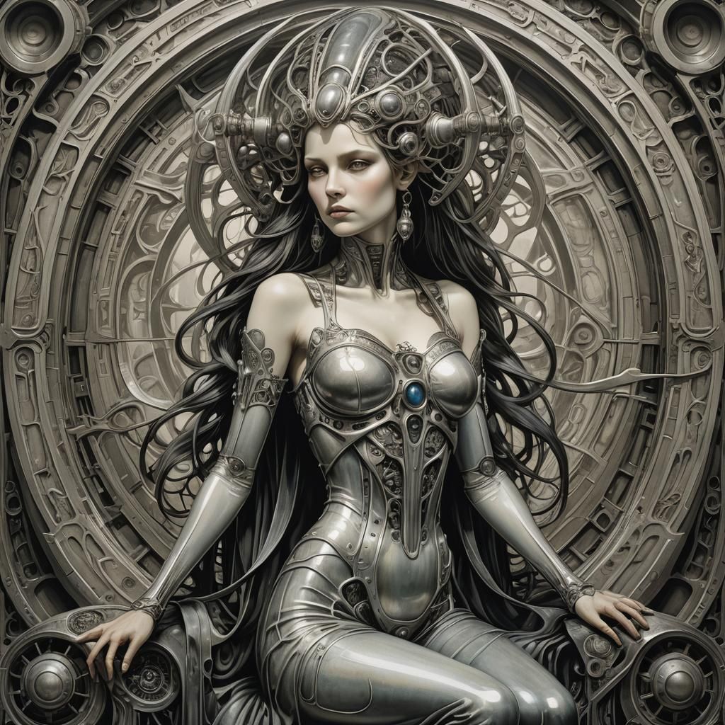 Mucha Muse in Biomechanical Giger Style