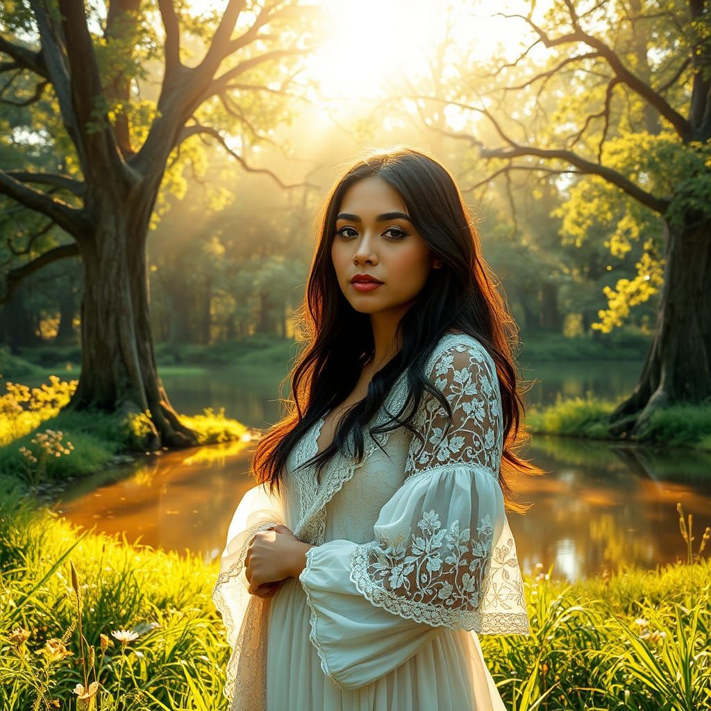 Latin Woman in Secluded Forest Glade