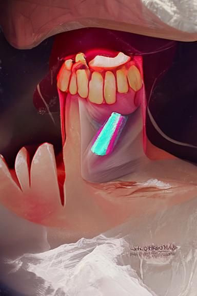 Sinister Toothache in Synthwave Neon Retro Style