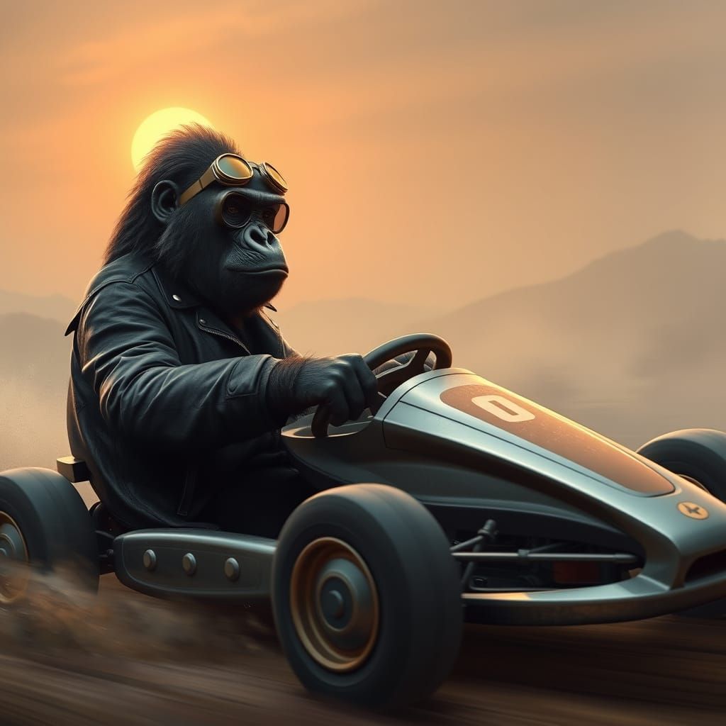 Majestic Gorilla Speeds Through Romantic Landscape in Modern...