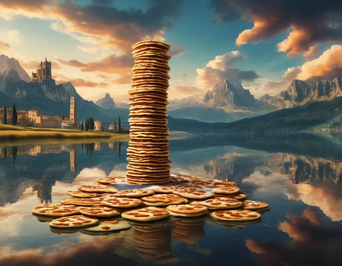 Giant Pancake Tower in Italy, Panoramic Oil Painting