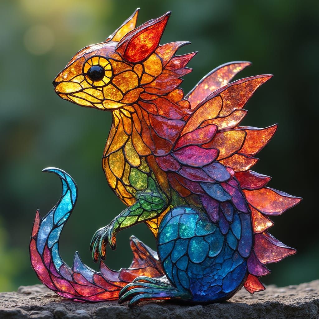 Rainbow Stained Glass Animal in Fantasy Style