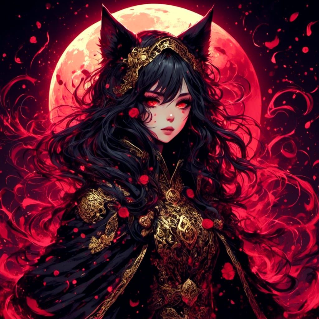 Kawaii Goth Neko Assassin in Anime Style