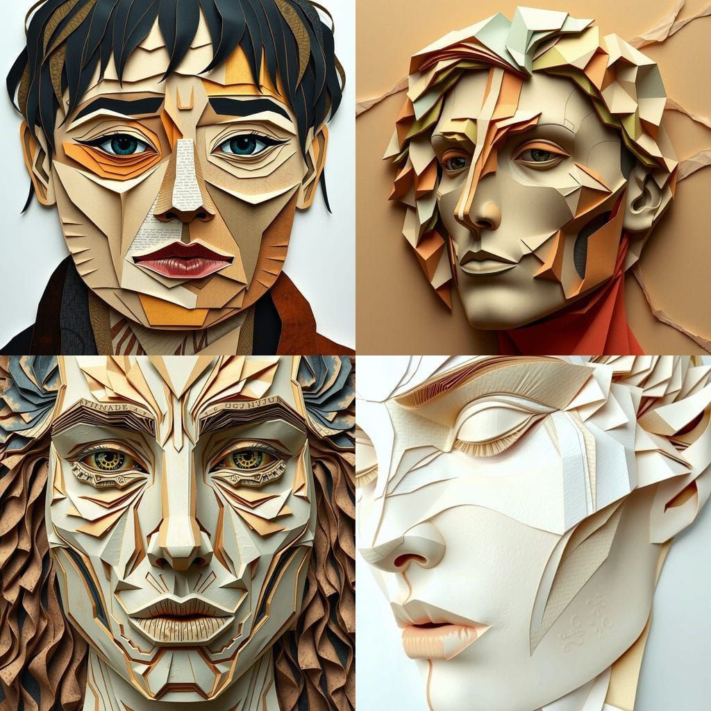 Textured Papercraft Style Human Face